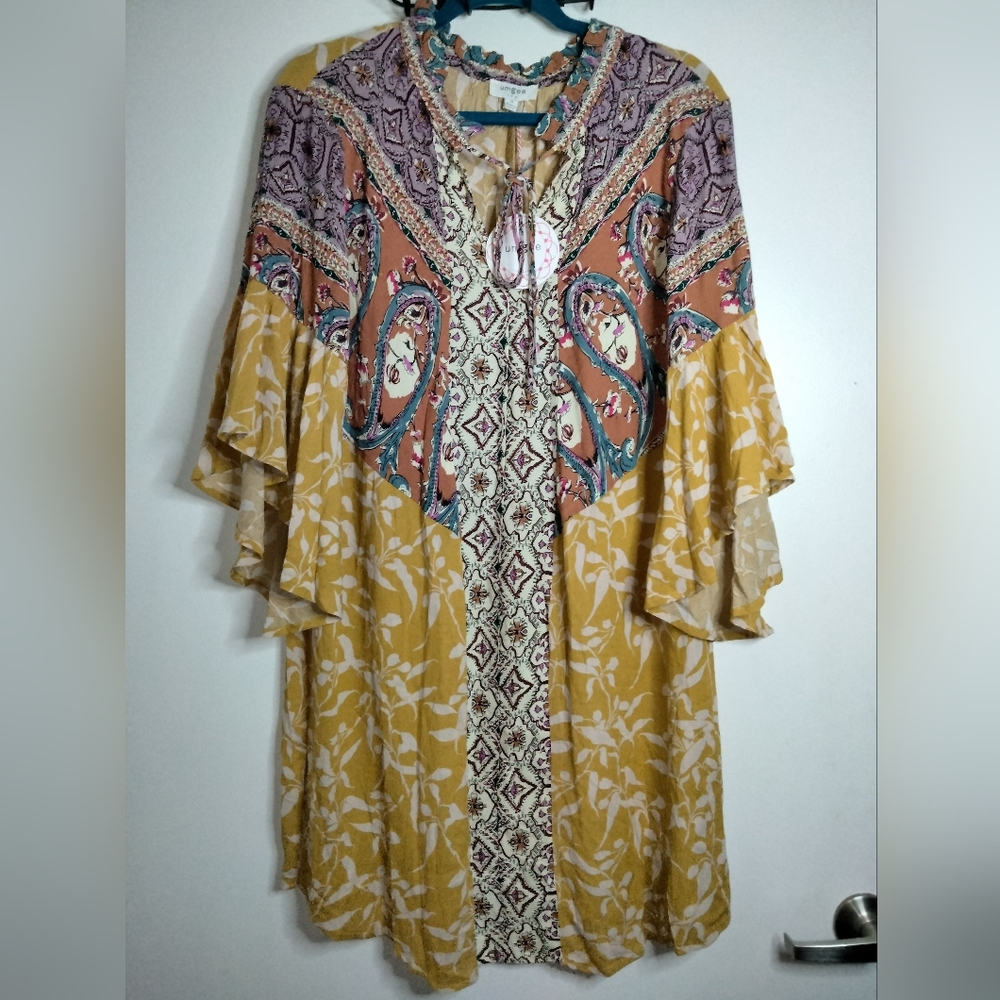 Umgee USA (Size M) Multicolor Floral Flutter SS Boho Above Knee Dress (NEW-NWT) - Picture 3 of 13